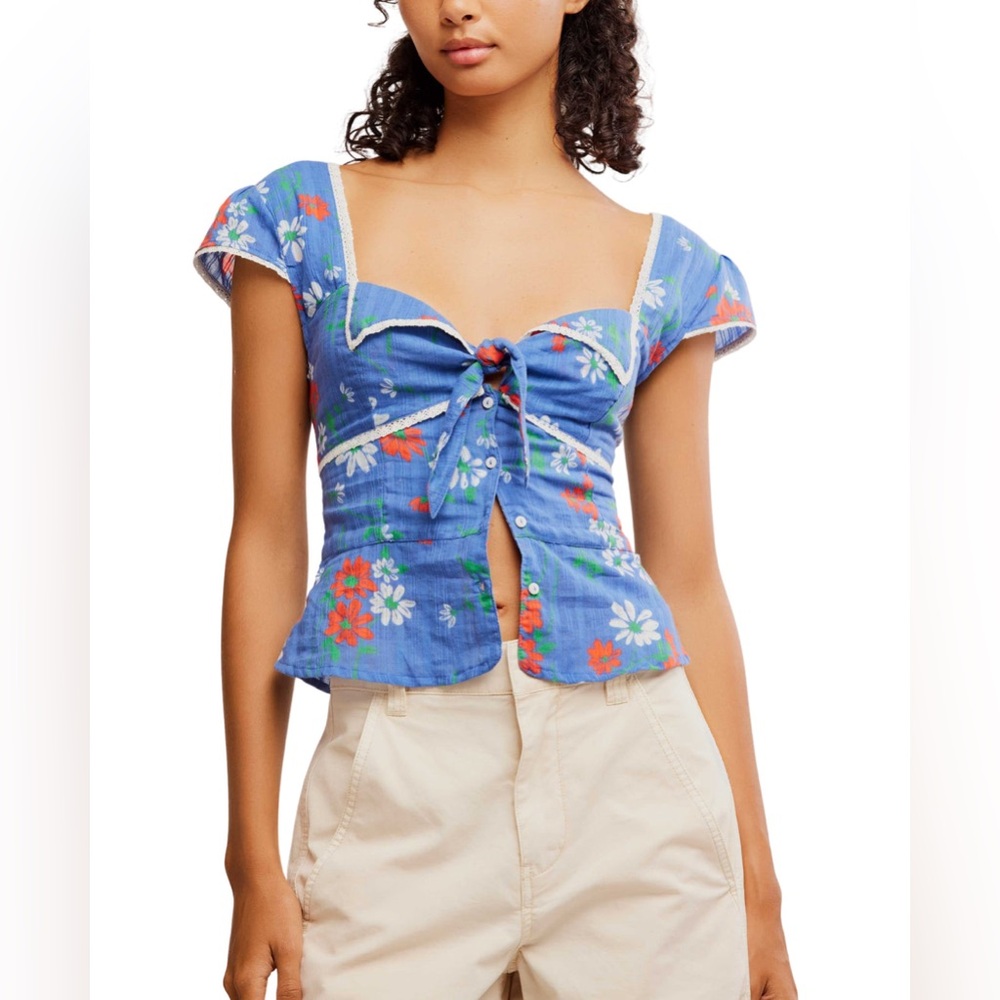 Free People Call Me Baby Blouse In Blue Quartz Daisy